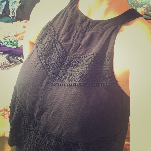Crop embroidered black halter